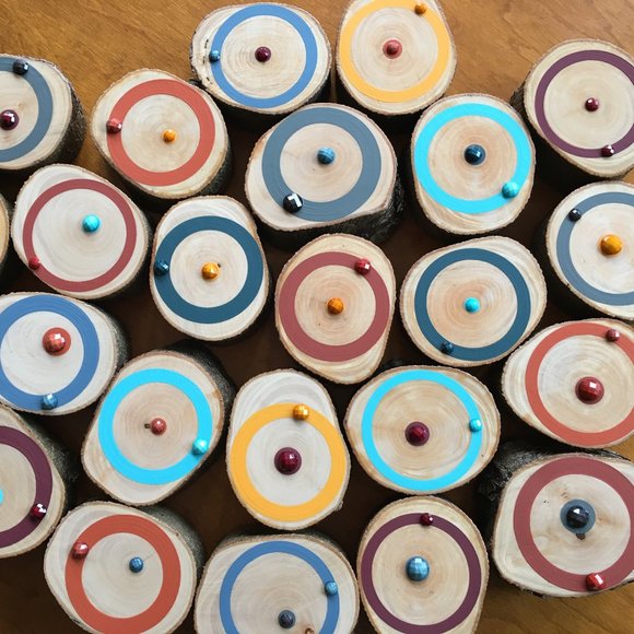 Painted Tree Ring Wood Slice Abstract Wall Art W/ Bling Gift, Minimalist, Fine - Picture 4 of 15